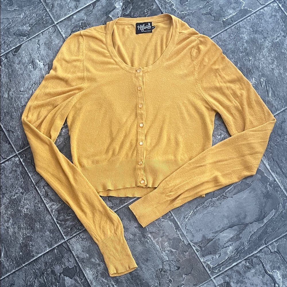 HELL BUNNY GoldenYellow Long Slouchy Sleeve Sweater Button Cardigan Urban Indie